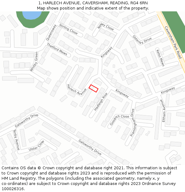 1, HARLECH AVENUE, CAVERSHAM, READING, RG4 6RN: Location map and indicative extent of plot