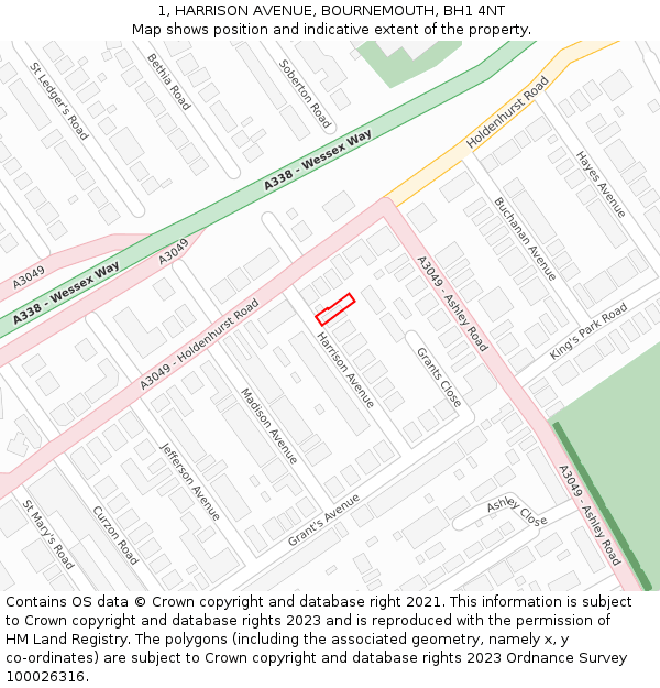 1, HARRISON AVENUE, BOURNEMOUTH, BH1 4NT: Location map and indicative extent of plot