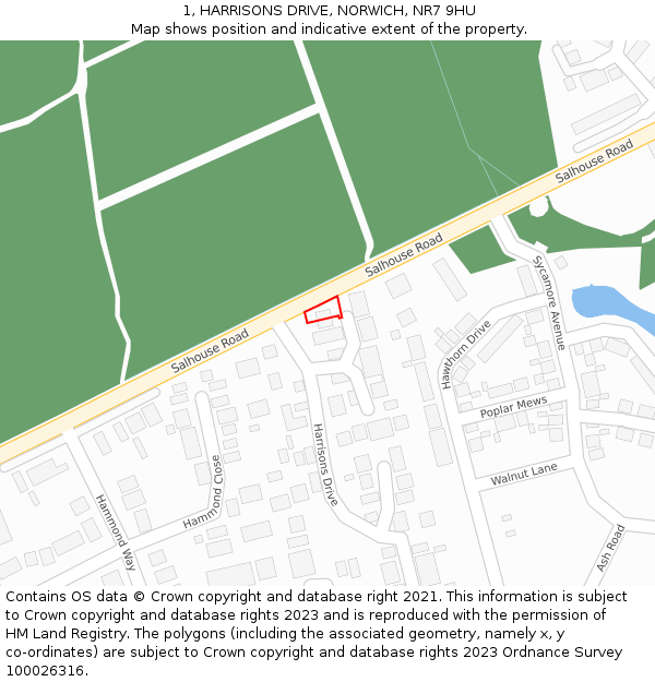 1, HARRISONS DRIVE, NORWICH, NR7 9HU: Location map and indicative extent of plot