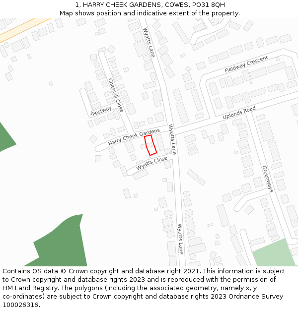 1, HARRY CHEEK GARDENS, COWES, PO31 8QH: Location map and indicative extent of plot