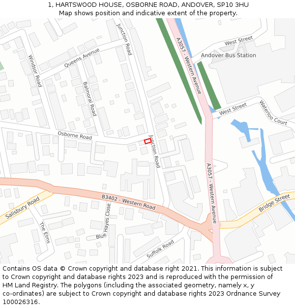 1, HARTSWOOD HOUSE, OSBORNE ROAD, ANDOVER, SP10 3HU: Location map and indicative extent of plot