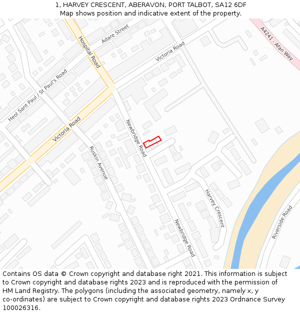 1, HARVEY CRESCENT, ABERAVON, PORT TALBOT, SA12 6DF: Location map and indicative extent of plot
