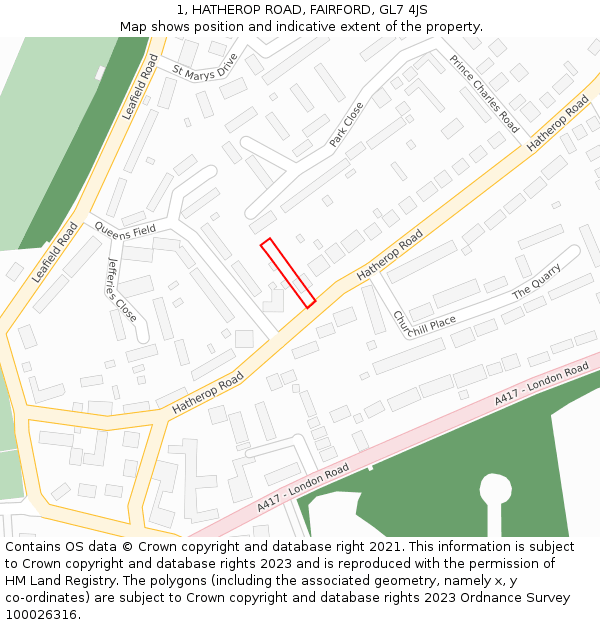 1, HATHEROP ROAD, FAIRFORD, GL7 4JS: Location map and indicative extent of plot