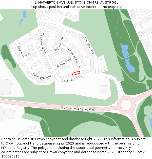 1, HATHERTON AVENUE, STOKE-ON-TRENT, ST6 5GL: Location map and indicative extent of plot