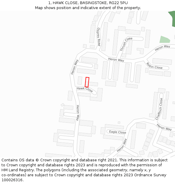 1, HAWK CLOSE, BASINGSTOKE, RG22 5PU: Location map and indicative extent of plot