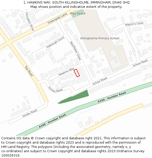 1, HAWKINS WAY, SOUTH KILLINGHOLME, IMMINGHAM, DN40 3HQ: Location map and indicative extent of plot