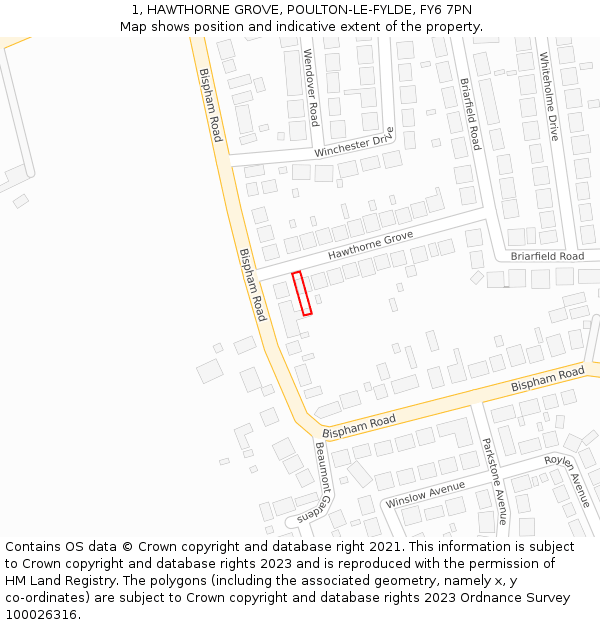1, HAWTHORNE GROVE, POULTON-LE-FYLDE, FY6 7PN: Location map and indicative extent of plot