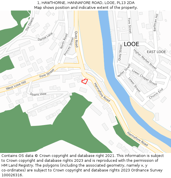 1, HAWTHORNE, HANNAFORE ROAD, LOOE, PL13 2DA: Location map and indicative extent of plot