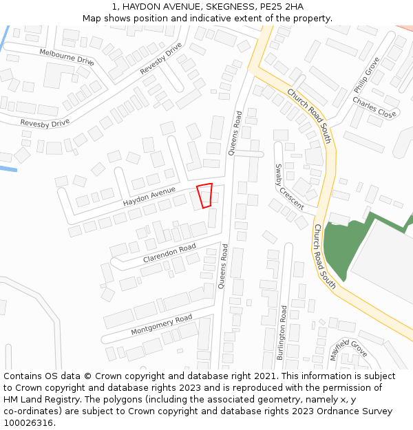 1, HAYDON AVENUE, SKEGNESS, PE25 2HA: Location map and indicative extent of plot