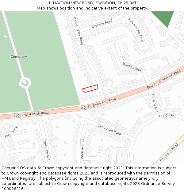 1, HAYDON VIEW ROAD, SWINDON, SN25 3AT: Location map and indicative extent of plot