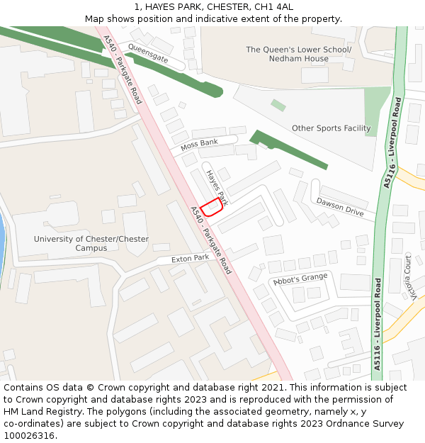 1, HAYES PARK, CHESTER, CH1 4AL: Location map and indicative extent of plot
