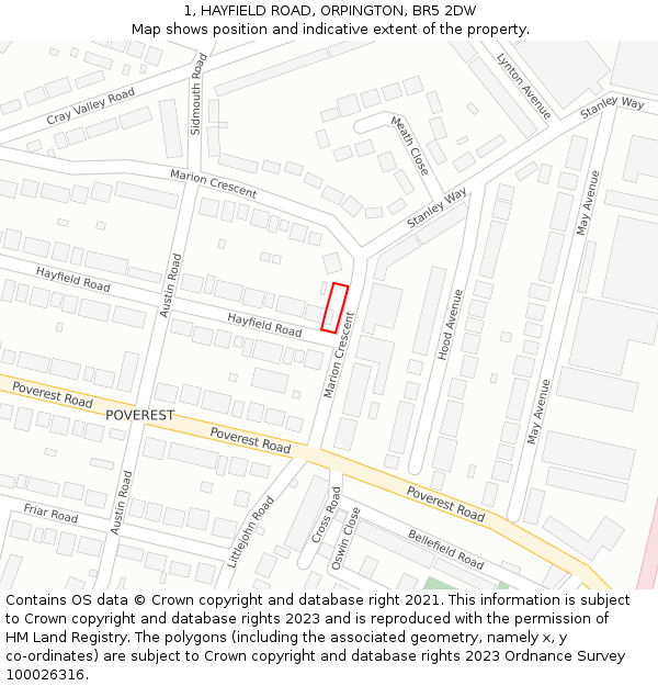 1, HAYFIELD ROAD, ORPINGTON, BR5 2DW: Location map and indicative extent of plot