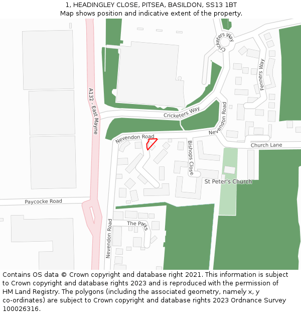 1, HEADINGLEY CLOSE, PITSEA, BASILDON, SS13 1BT: Location map and indicative extent of plot