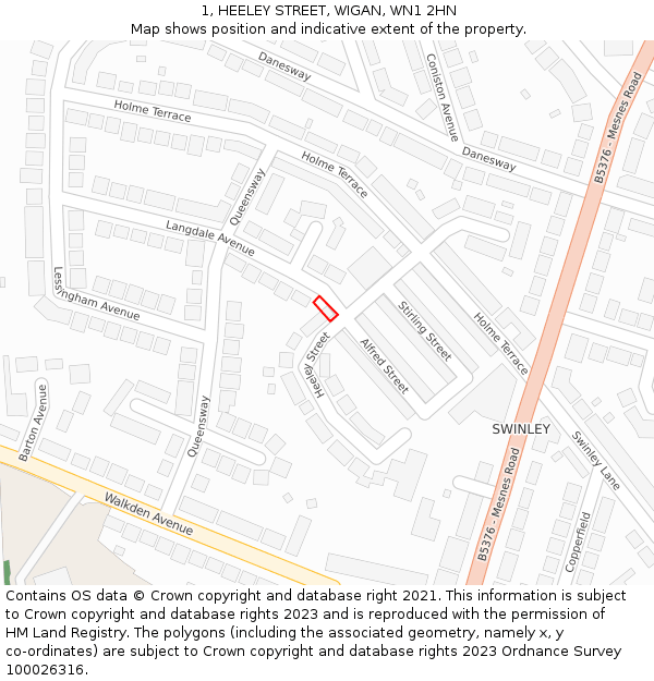 1, HEELEY STREET, WIGAN, WN1 2HN: Location map and indicative extent of plot