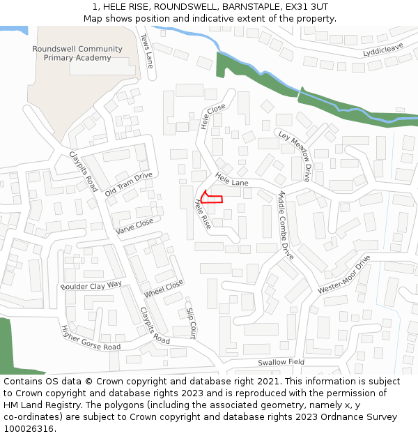 1, HELE RISE, ROUNDSWELL, BARNSTAPLE, EX31 3UT: Location map and indicative extent of plot