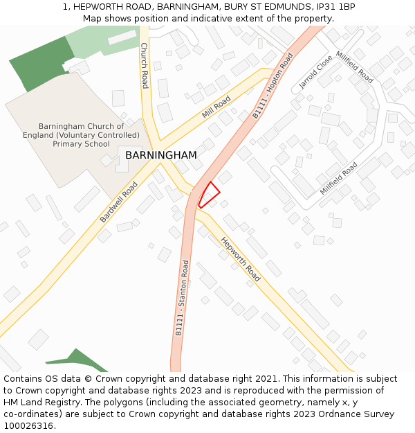 1, HEPWORTH ROAD, BARNINGHAM, BURY ST EDMUNDS, IP31 1BP: Location map and indicative extent of plot