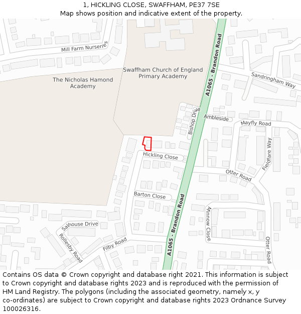 1, HICKLING CLOSE, SWAFFHAM, PE37 7SE: Location map and indicative extent of plot