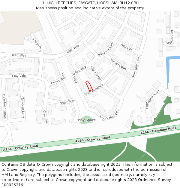 1, HIGH BEECHES, FAYGATE, HORSHAM, RH12 0BH: Location map and indicative extent of plot