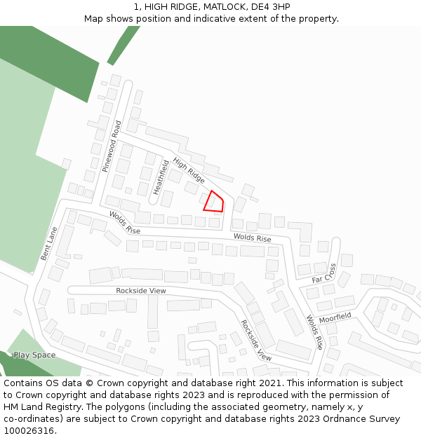 1, HIGH RIDGE, MATLOCK, DE4 3HP: Location map and indicative extent of plot