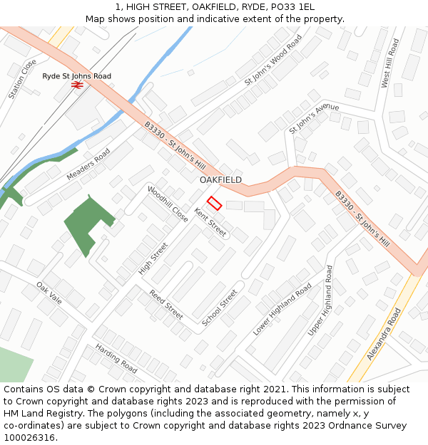 1, HIGH STREET, OAKFIELD, RYDE, PO33 1EL: Location map and indicative extent of plot