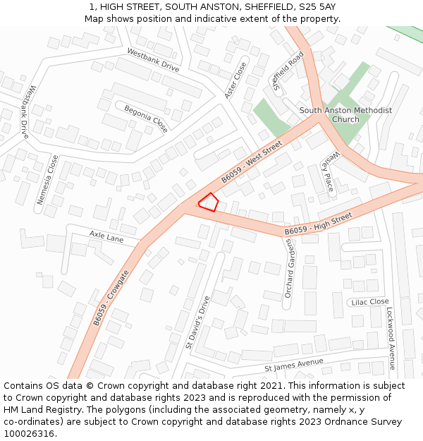 1, HIGH STREET, SOUTH ANSTON, SHEFFIELD, S25 5AY: Location map and indicative extent of plot