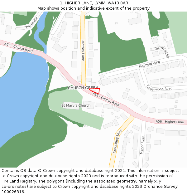 1, HIGHER LANE, LYMM, WA13 0AR: Location map and indicative extent of plot