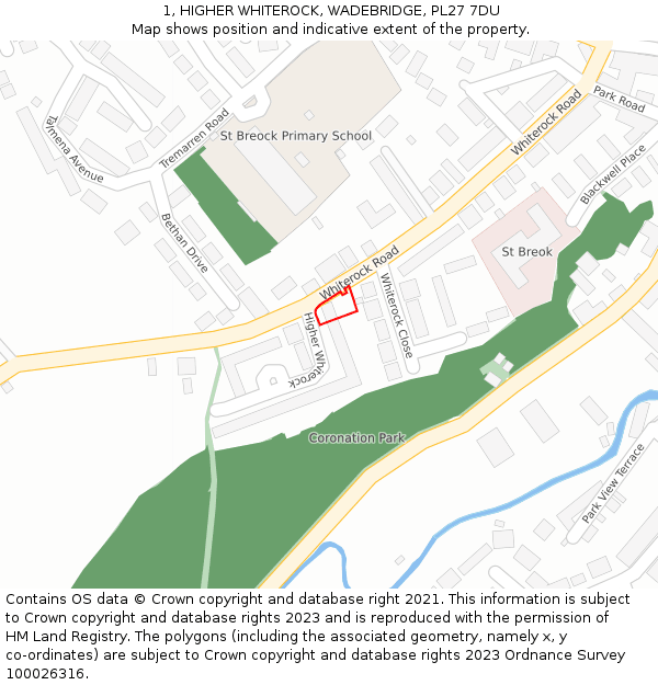 1, HIGHER WHITEROCK, WADEBRIDGE, PL27 7DU: Location map and indicative extent of plot