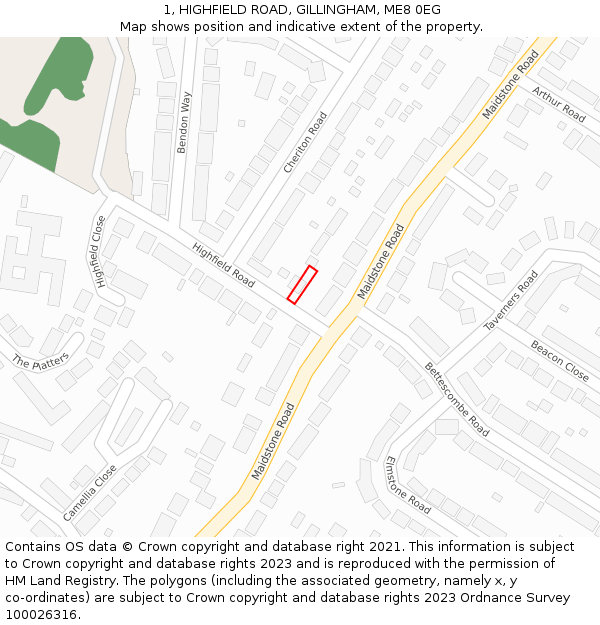 1, HIGHFIELD ROAD, GILLINGHAM, ME8 0EG: Location map and indicative extent of plot