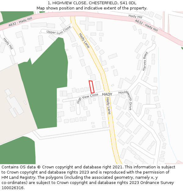 1, HIGHVIEW CLOSE, CHESTERFIELD, S41 0DL: Location map and indicative extent of plot