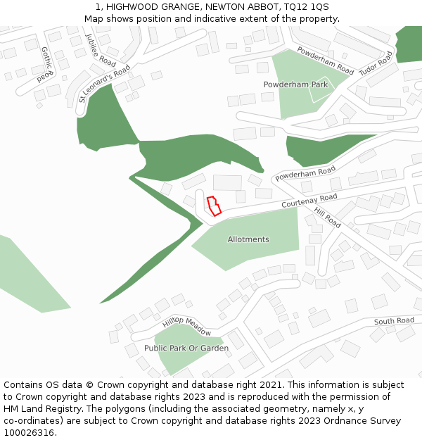 1, HIGHWOOD GRANGE, NEWTON ABBOT, TQ12 1QS: Location map and indicative extent of plot
