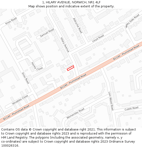 1, HILARY AVENUE, NORWICH, NR1 4LF: Location map and indicative extent of plot