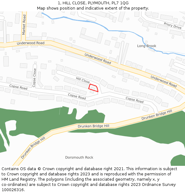 1, HILL CLOSE, PLYMOUTH, PL7 1QG: Location map and indicative extent of plot