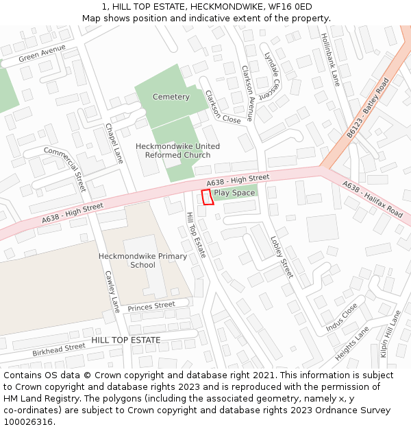 1, HILL TOP ESTATE, HECKMONDWIKE, WF16 0ED: Location map and indicative extent of plot