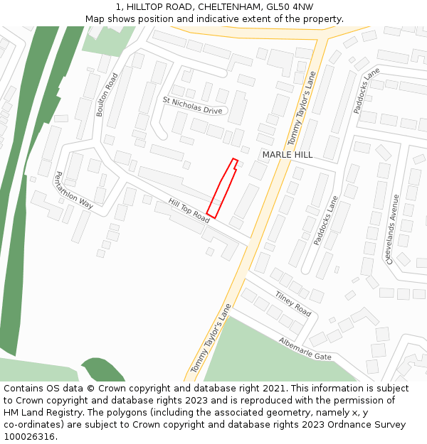 1, HILLTOP ROAD, CHELTENHAM, GL50 4NW: Location map and indicative extent of plot