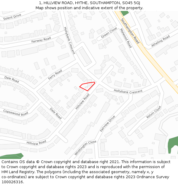 1, HILLVIEW ROAD, HYTHE, SOUTHAMPTON, SO45 5GJ: Location map and indicative extent of plot