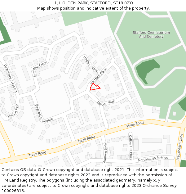 1, HOLDEN PARK, STAFFORD, ST18 0ZQ: Location map and indicative extent of plot