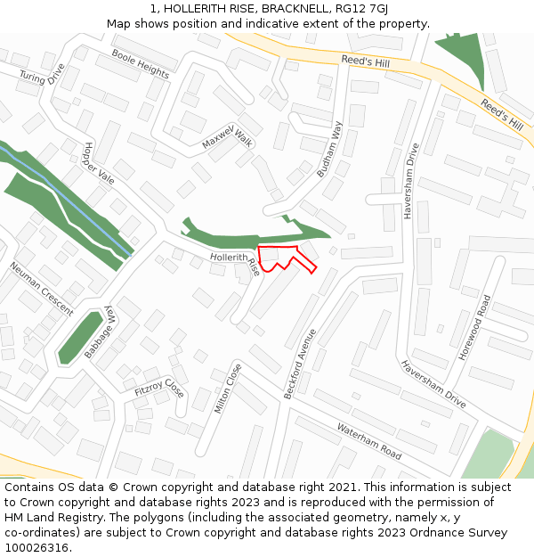 1, HOLLERITH RISE, BRACKNELL, RG12 7GJ: Location map and indicative extent of plot