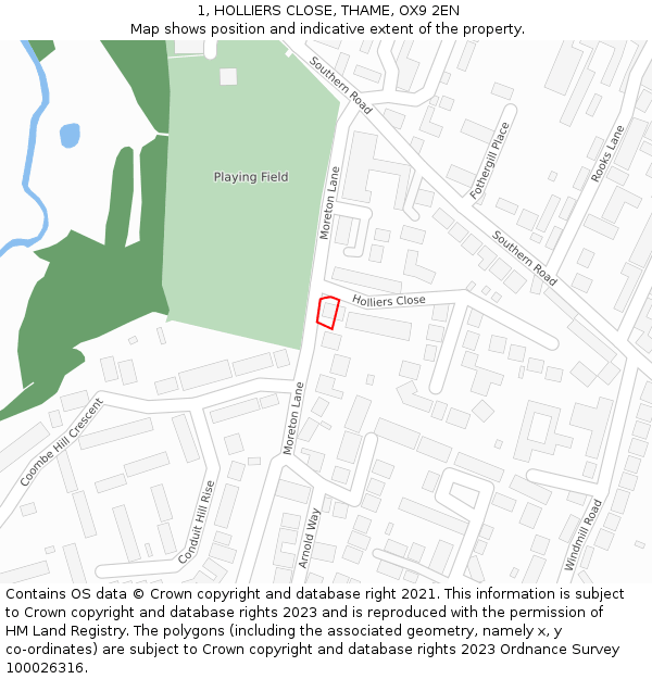 1, HOLLIERS CLOSE, THAME, OX9 2EN: Location map and indicative extent of plot