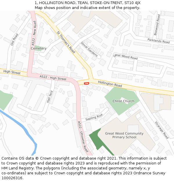 1, HOLLINGTON ROAD, TEAN, STOKE-ON-TRENT, ST10 4JX: Location map and indicative extent of plot