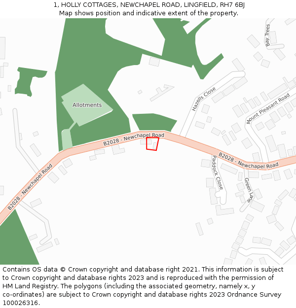 1, HOLLY COTTAGES, NEWCHAPEL ROAD, LINGFIELD, RH7 6BJ: Location map and indicative extent of plot