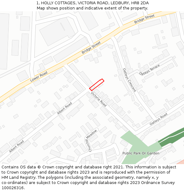 1, HOLLY COTTAGES, VICTORIA ROAD, LEDBURY, HR8 2DA: Location map and indicative extent of plot