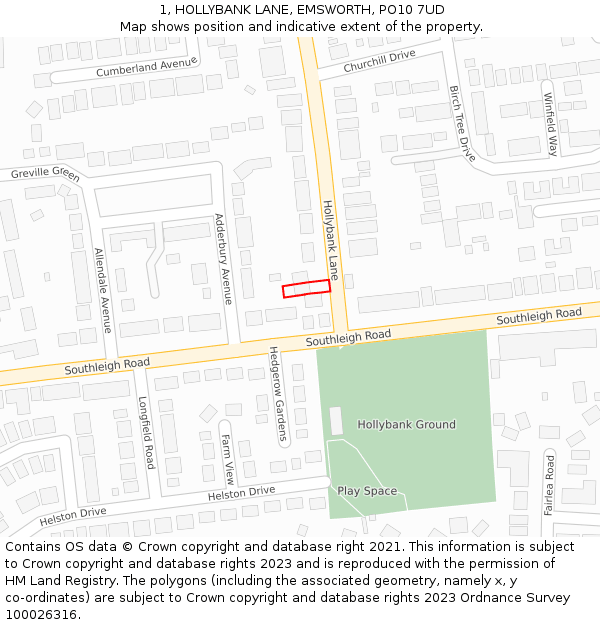 1, HOLLYBANK LANE, EMSWORTH, PO10 7UD: Location map and indicative extent of plot