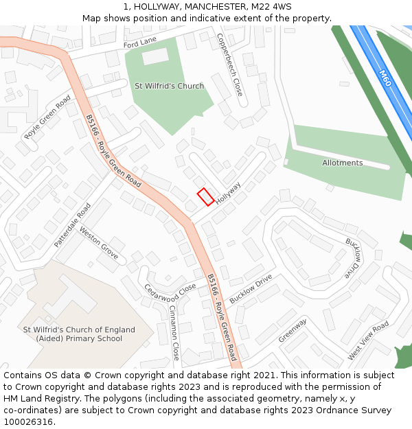 1, HOLLYWAY, MANCHESTER, M22 4WS: Location map and indicative extent of plot