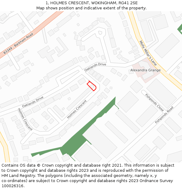 1, HOLMES CRESCENT, WOKINGHAM, RG41 2SE: Location map and indicative extent of plot