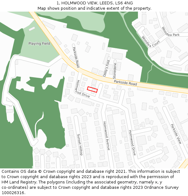 1, HOLMWOOD VIEW, LEEDS, LS6 4NG: Location map and indicative extent of plot