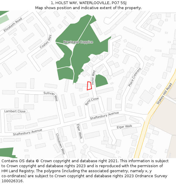1, HOLST WAY, WATERLOOVILLE, PO7 5SJ: Location map and indicative extent of plot