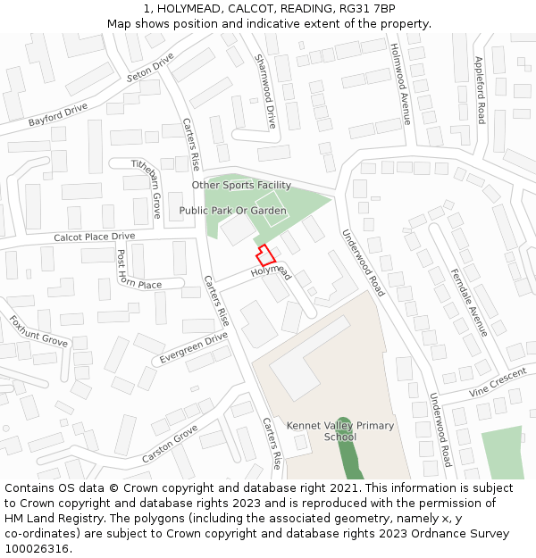 1, HOLYMEAD, CALCOT, READING, RG31 7BP: Location map and indicative extent of plot