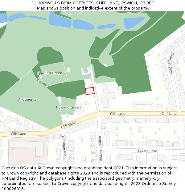1, HOLYWELLS FARM COTTAGES, CLIFF LANE, IPSWICH, IP3 0PG: Location map and indicative extent of plot