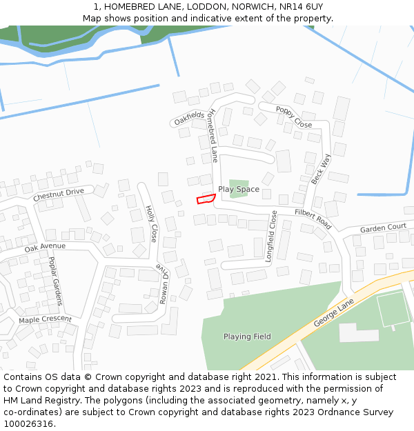 1, HOMEBRED LANE, LODDON, NORWICH, NR14 6UY: Location map and indicative extent of plot