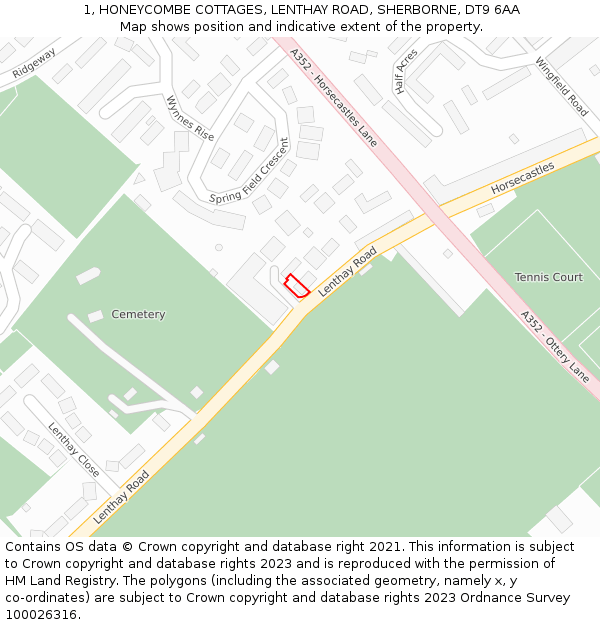 1, HONEYCOMBE COTTAGES, LENTHAY ROAD, SHERBORNE, DT9 6AA: Location map and indicative extent of plot